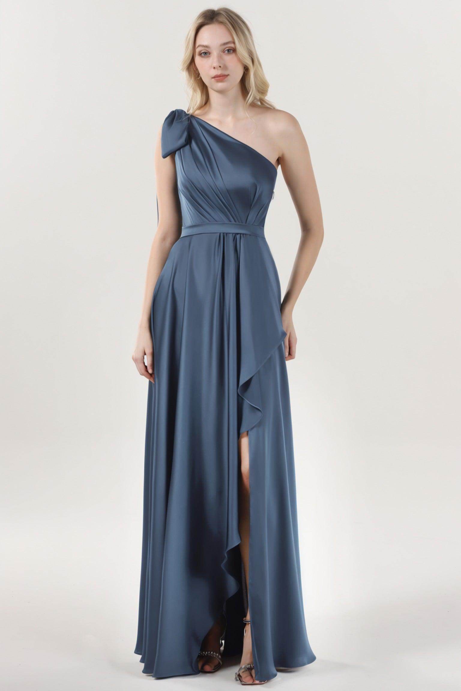 Asymmetrical Maxi Luxe Satin Bridesmaid Dress CS0603BM - COCOMELODY